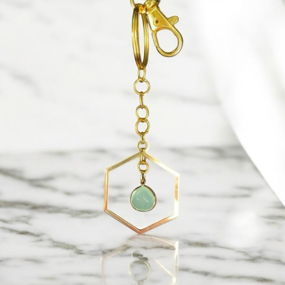 Handcrafted Keychain - Light Green Stone